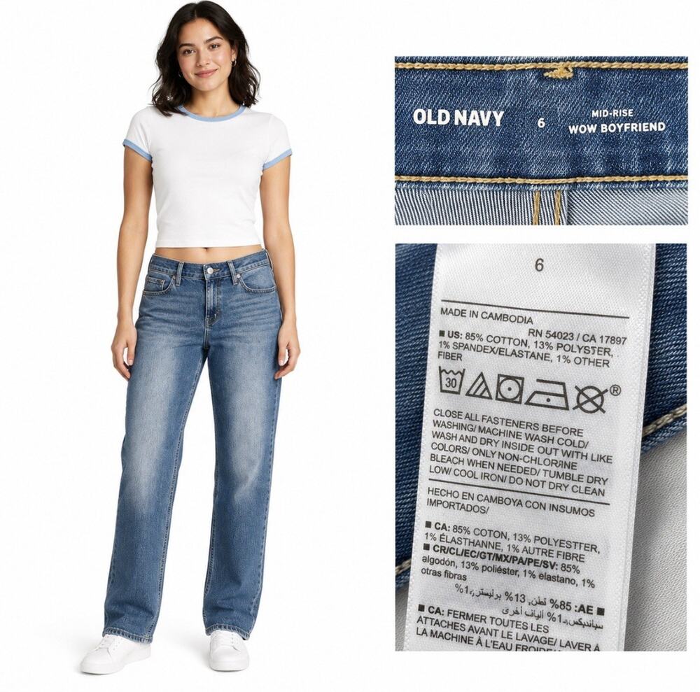 Y2K Old Navy Women's Wow Boyfriend Mid Rise Jeans Size 6 Medium Wash Denim